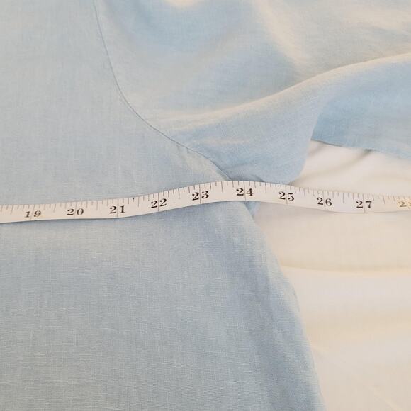 Valentina Naldi Shirt 1X Light Blue Linen Tunic Blouse Lace Trim Asymmetrical - Picture 7 of 10